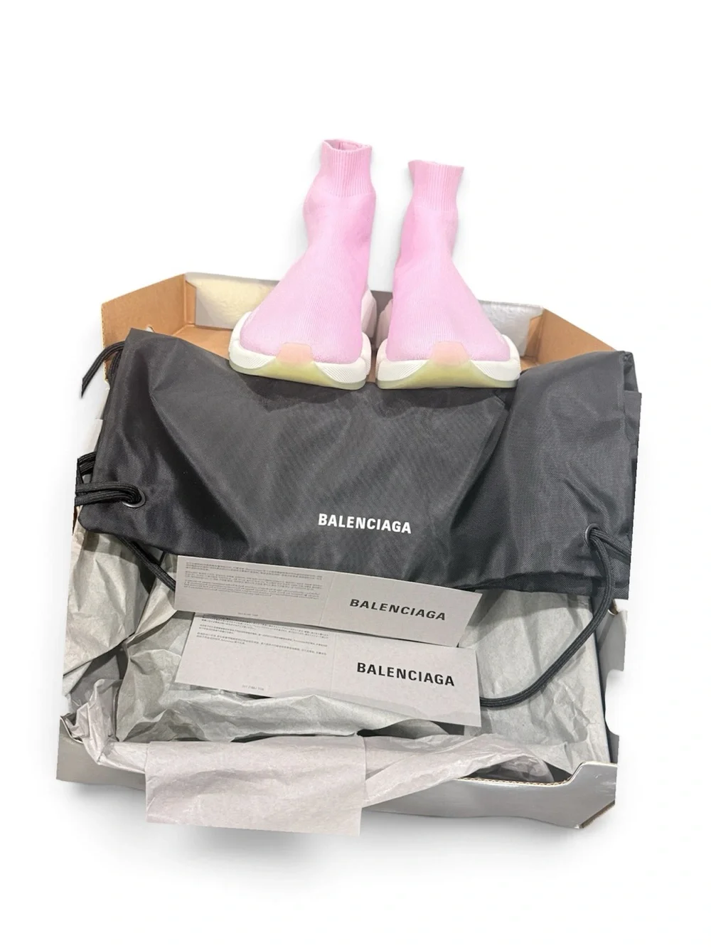 Balenciaga Pink Sock-Style Runner Sneakers with White Accents